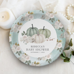 Prato De Papel Chá Verde Abóbora Floral Outono Baby Shower