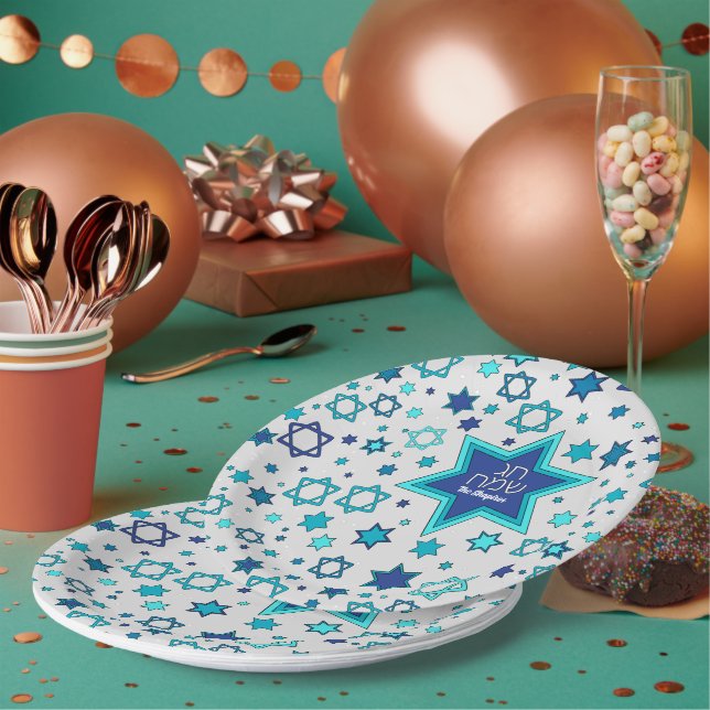 Prato De Papel Chag Sameach Star Personalizada (Múltiplo)