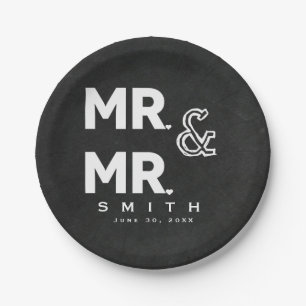 Prato De Papel Chalkboard Chalk MR & MR Gay Noivado Casamento