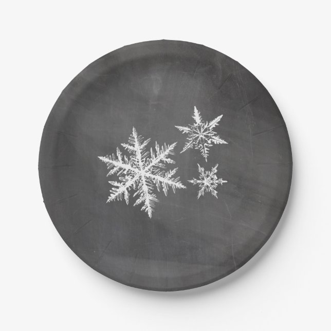 Prato De Papel Chalkboard Snowflakes | Feliz Natal (Frente)