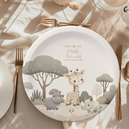 Prato De Papel Chamando todos os animais de festa Safari Zoo Birt