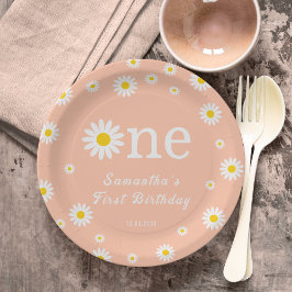 Prato De Papel Chamomile Flower Coral Watercolor Primeiro Anivers