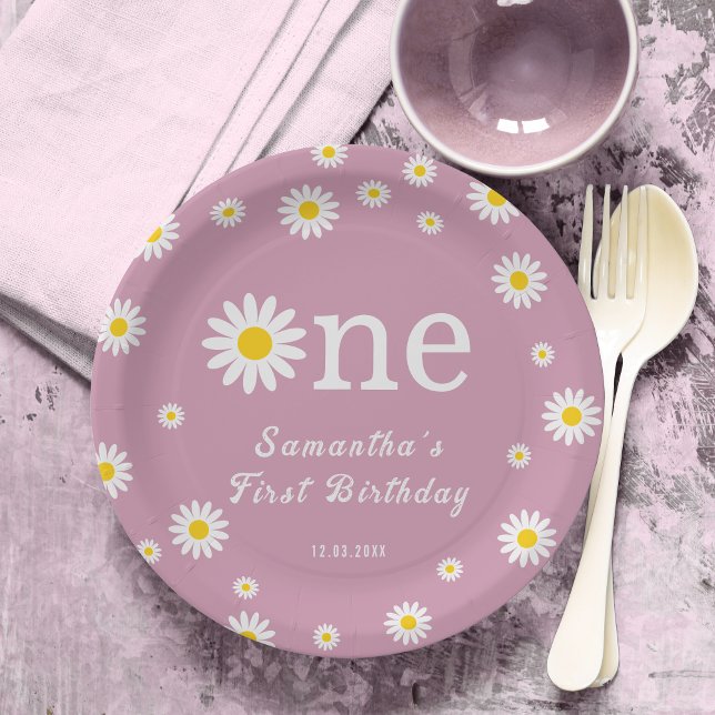 Prato De Papel Chamomile Flower Red Watercolor Primeiro Aniversár (Criador carregado)