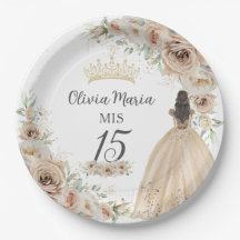 Champagne Beige Floral Princesa Quinceañera