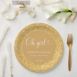 Prato De Papel Champagne Gold Confetti Oh Girl Luxe Script