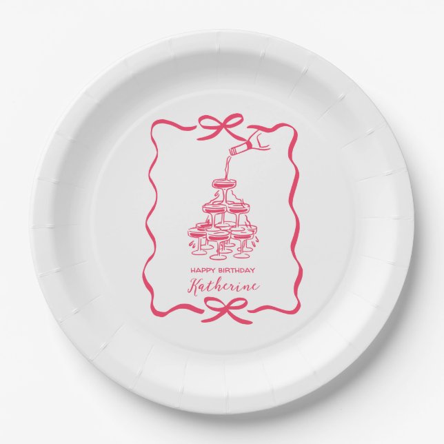 Prato De Papel Champagne Tower White Hand Drawn Birthday Party (Frente)