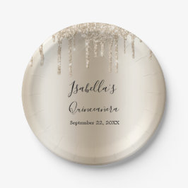 Prato De Papel Champanhe Derrubando Glitter Elegante Quinceanera