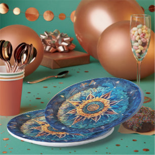 Prato De Papel chapa de papel azul de mandala