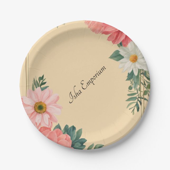 Prato De Papel Chapa de papel clássica com design floral (Frente)