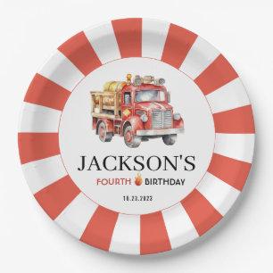 Prato De Papel Chapa de papel de aniversário de bombeiro vermelho