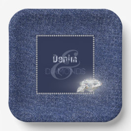 Prato De Papel Chapa de papel Denim e diamantes