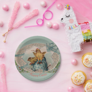 Prato De Papel Chapas azuis de papel Páscoa e Pintinhos