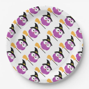 Prato De Papel Chapas/Corujas de Papel Halloween com Chapéu e Br