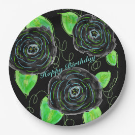 Prato De Papel Chapas de 9 polegadas em papel florescente preto