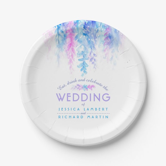 Prato De Papel Chapas de casamento personalizadas azuis (Frente)
