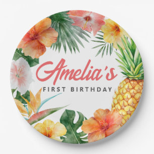 Prato De Papel Chapas de Festa de aniversário Tropicais do Havaí