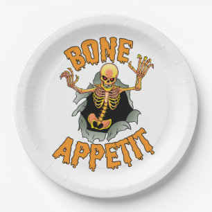 Prato De Papel Chapas de papel "Bone Appetit" do Halloween