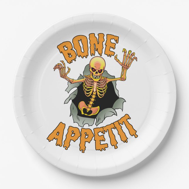 Prato De Papel Chapas de papel "Bone Appetit" do Halloween (Frente)