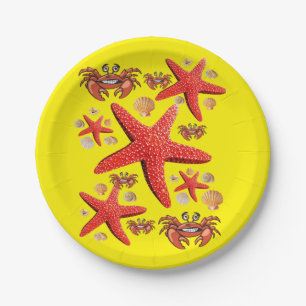 Prato De Papel Chapas de papel, caranguejos de Starfish Vermelho