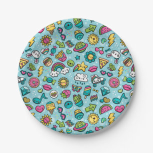 Prato De Papel Chapas de papel com doodles completamente cúbicos