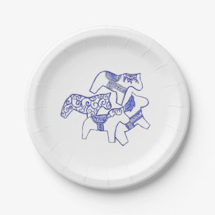 Prato De Papel Chapas de papel de Cavalos Azuis e Brancos