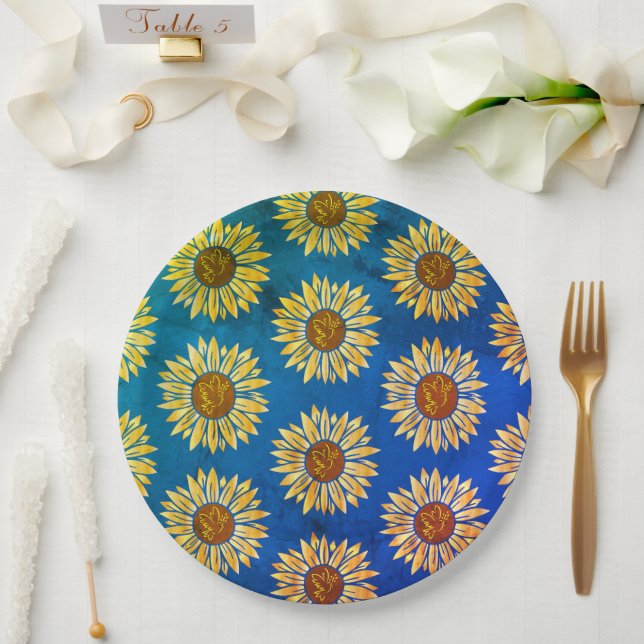 Prato De Papel Chapas de papel de flores azuis-brancas (Casamento)