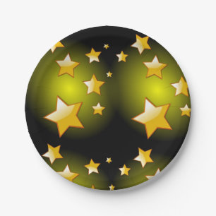 Prato De Papel Chapas de Papel, Estrelas Amarelas Pretas