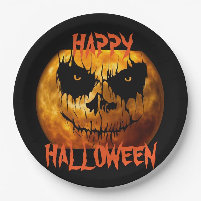 Prato De Papel Chapas de Papel Halloween/Luas Spooky (Frente)