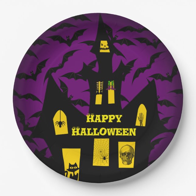Prato De Papel Chapas de Papel Halloween para Casa Assombrada (Frente)