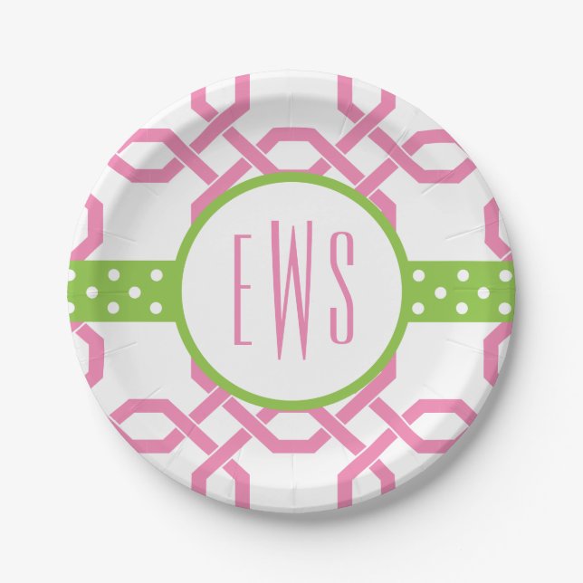 Prato De Papel Chapas de papel monogramas e lattice (Frente)