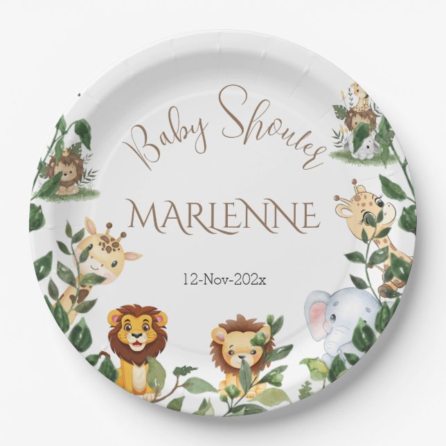 Prato De Papel Chapas de papel para Chá de fraldas Safari (Frente)