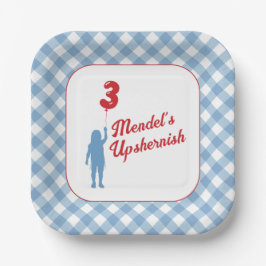 Prato De Papel Chapas de papel para cima de Gingham azul