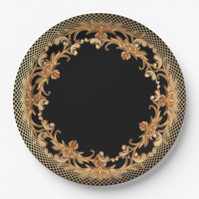 Prato De Papel Chapas de Papel para Ocasiões Douradas Elegantes (Frente)