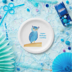 Prato De Papel Chapas de papel personalizadas de coruja azul-bran