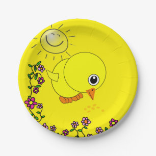 Prato De Papel Chapas de papel, Pintinho amarelo, floral