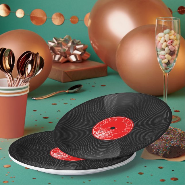 Prato De Papel Chapas De Papel Retro-Vinil - Vidro Elegante (Múltiplo)