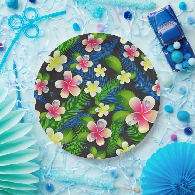 Prato De Papel Chapas De Papel, Rosa E Amarelo, Tropicais (Festa)