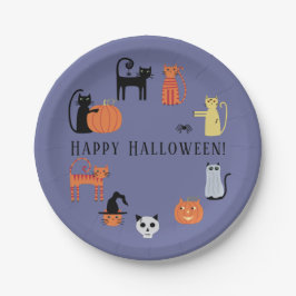 Prato De Papel Chapas de Papel Spooky de Gato Halloween