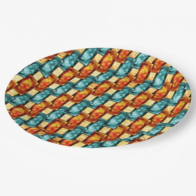 Prato De Papel Chapas retangulares esculpidas e manchadas, ciano  (Inclinado)