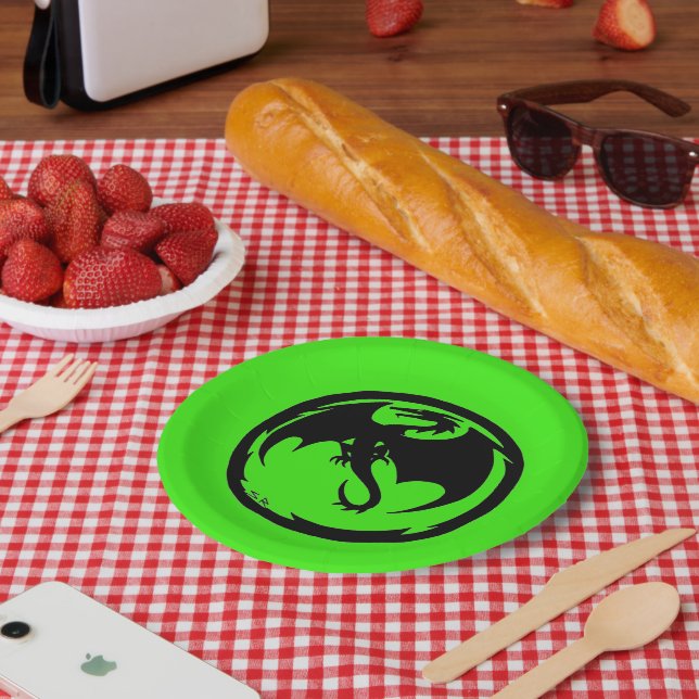 Prato De Papel Chapas verdes de Dragão Negro (Piquenique)