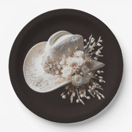 Prato De Papel Chapéu branco com flores