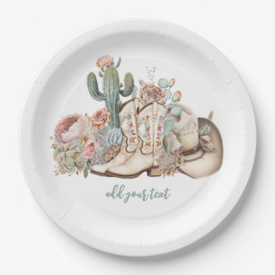 Prato De Papel Chapéu de cowboy bota cowboy do deserto do Boho