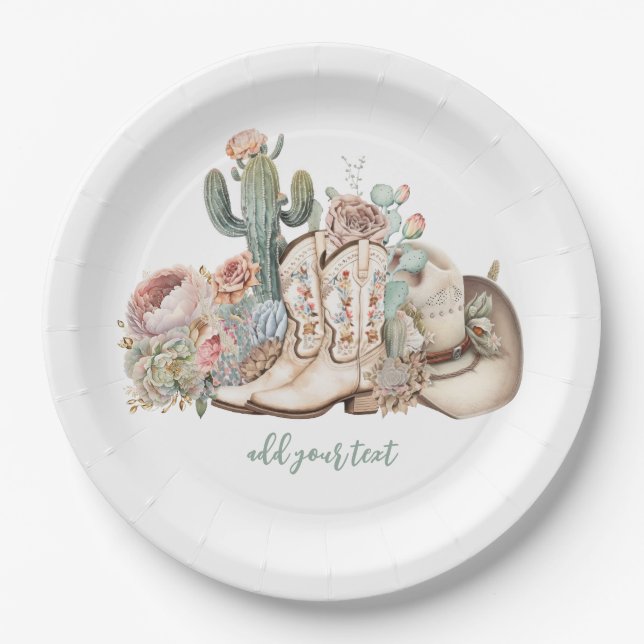 Prato De Papel Chapéu de cowboy bota cowboy do deserto do Boho (Frente)