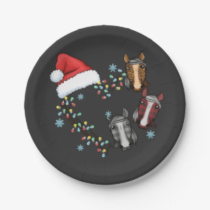 Prato De Papel Chapéu de Papai Noel com Cavalos Equestre Papai No