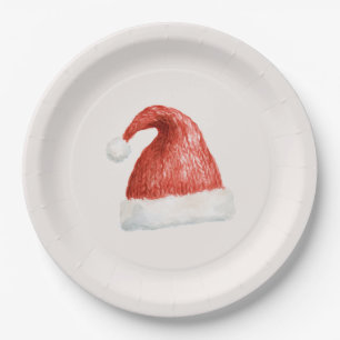 Prato De Papel Chapéu de Papai Noel Vermelho Branco Creme