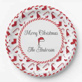 Prato De Papel Chapéus De Noel Vermelho E Branco E Canas Doces