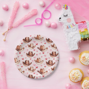 Prato De Papel Chapéus de Vaqueira Ocidentais Marrons Rosa Coraçõ