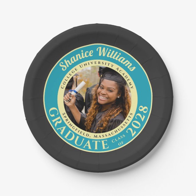 Prato De Papel Charcoal Photo Modern Graduation Party (Frente)