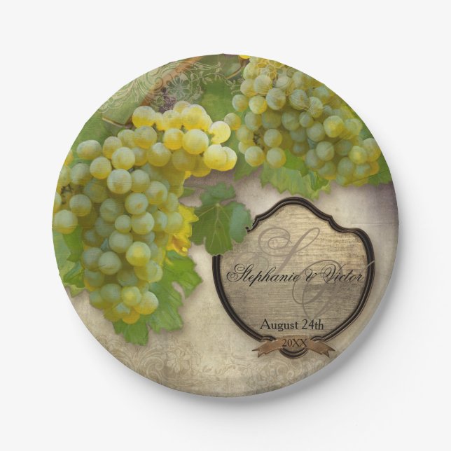 Prato De Papel Chardonnay Graphics Sinal Casamento vintage (Frente)