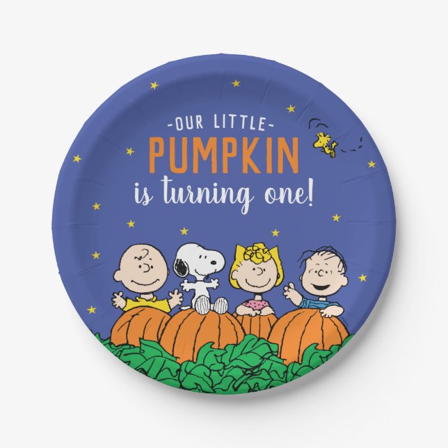 Prato De Papel Charlie Brown e Gang Pumpkin primeiro aniversario (Frente)
